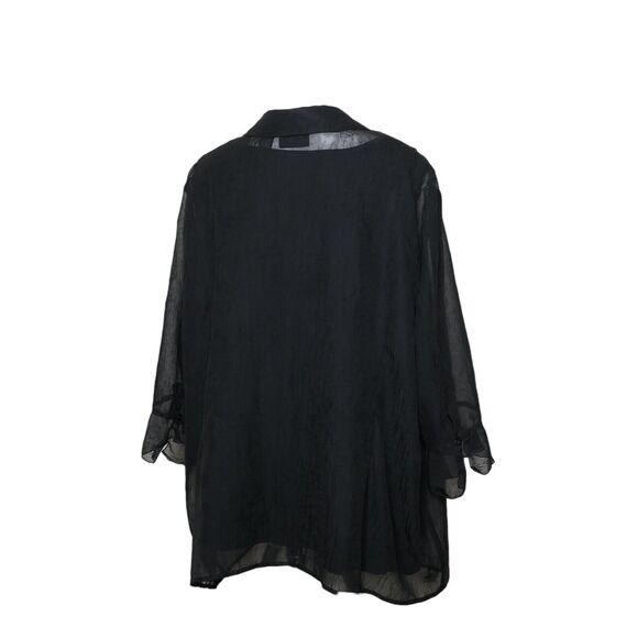Maggie Barnes Black 3/4 Long Sleeve Button Front Twinset 3XL Ruffled Sleeve EUC - Picture 6 of 14